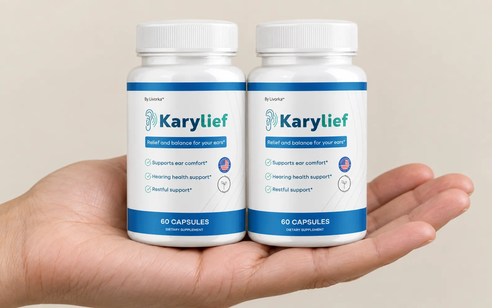 Karylief — the package held in a hand