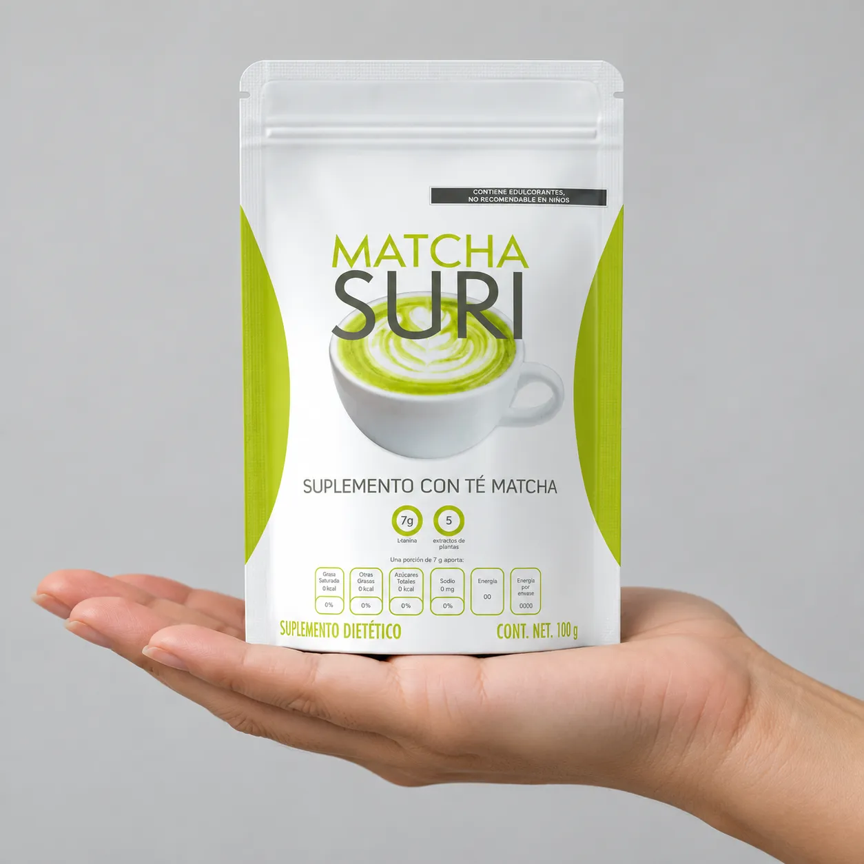 Matcha Suri — the package held in a hand