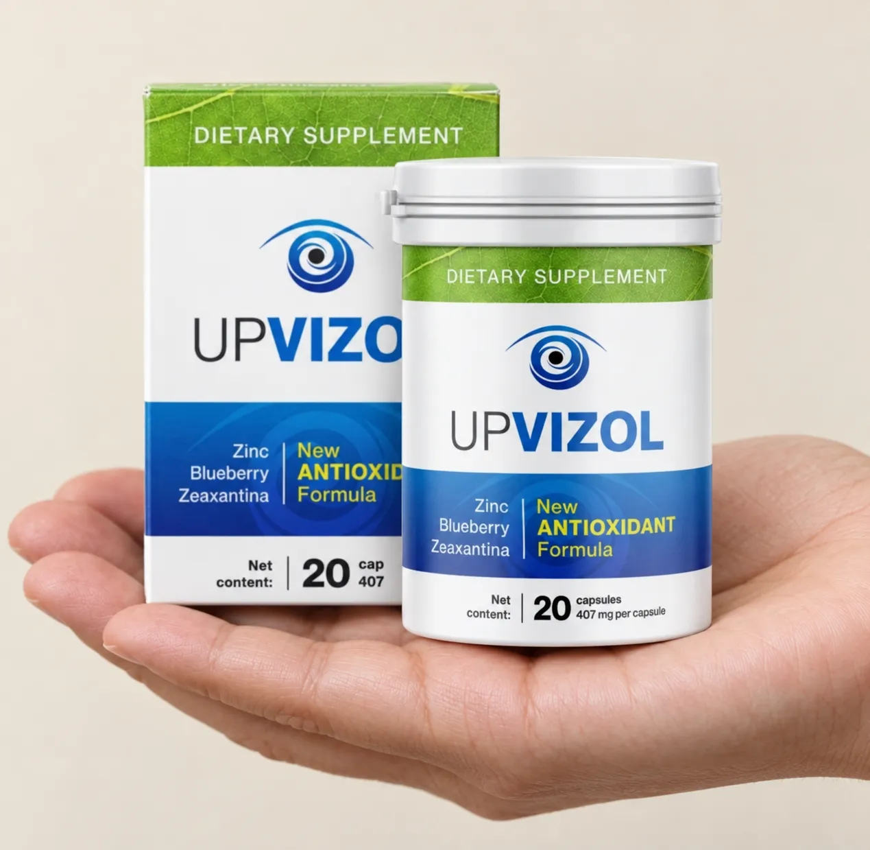 UpVizol — the package held in a hand