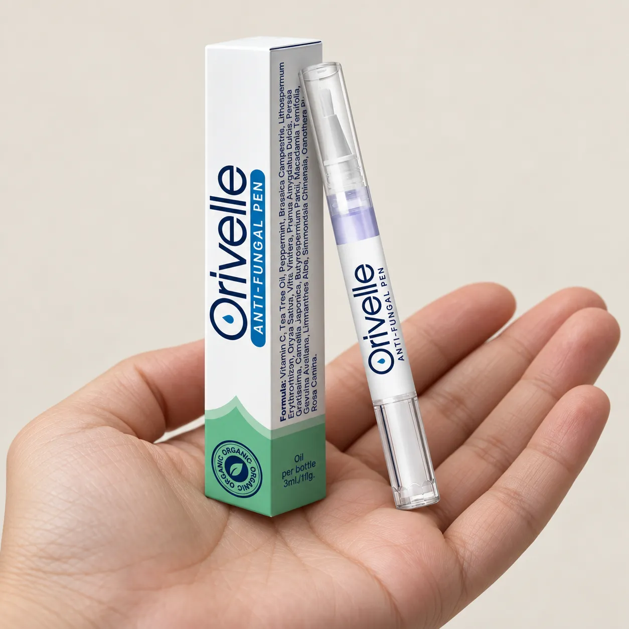 ORIVELLE — the package held in a hand